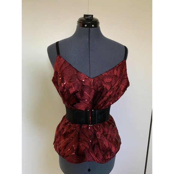 White House Black Market- Red EMBROIDERED SEQUIN CAMISOLE, Size Medium- PreOwned - Picture 10 of 12